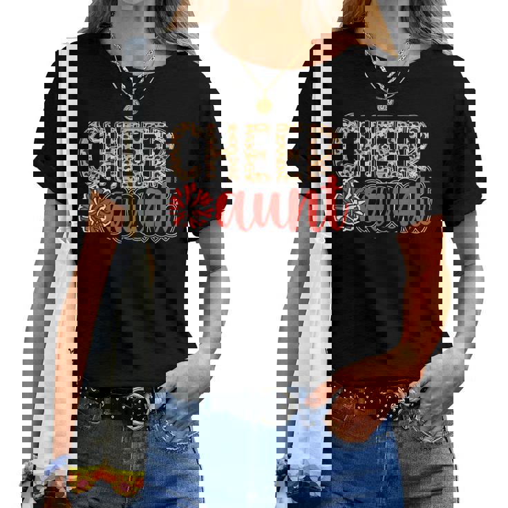 Cheer Aunt Leopard Aunt Of A Cheerleader Aunt Cheer Auntie Women T-shirt