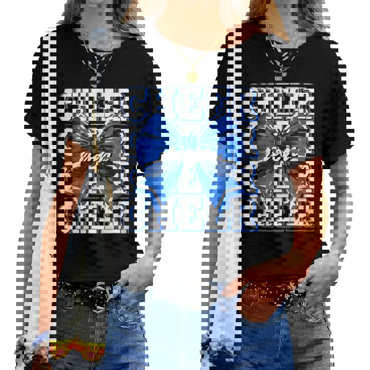 Cheer Mom Blue Bow Cheerleader Competition Game Day Women T-shirt