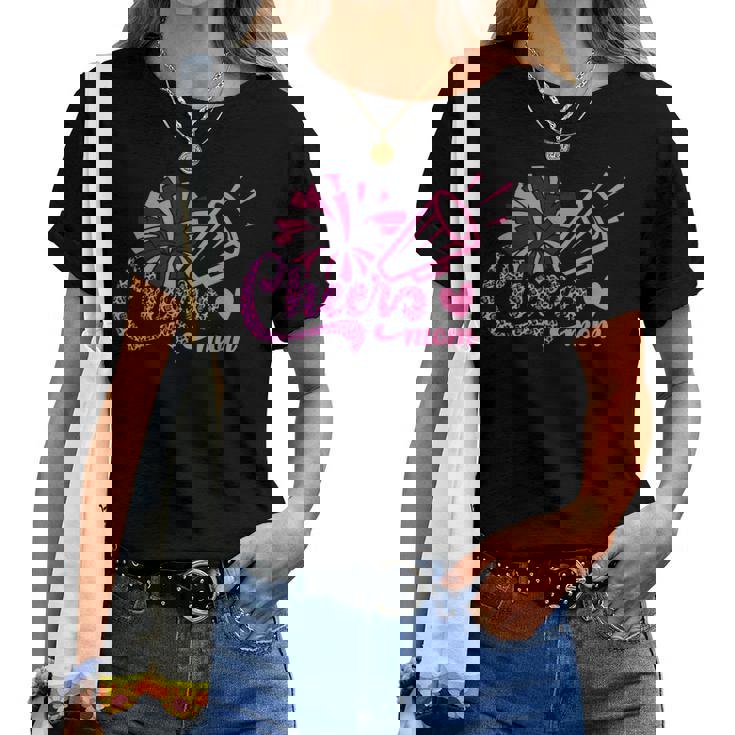 Cheer Mom ヒョウ文字 チアポンポン メガホン付き レディースTシャツ