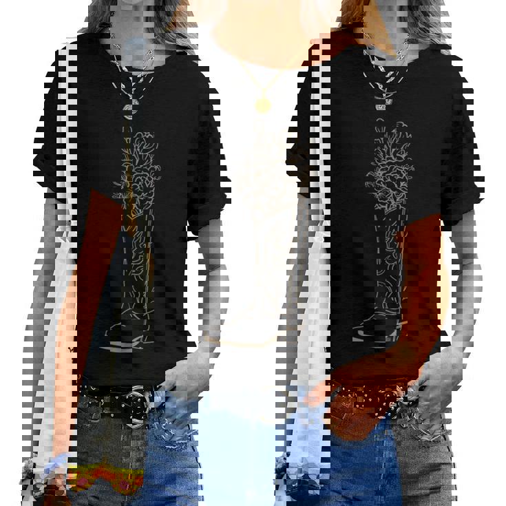 Coastal Cowgirl ニュートラルタン フローラル カウボーイブーツ ウエスタン レディースTシャツ