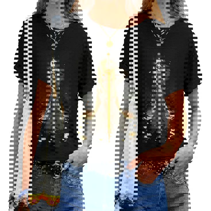 Demon Anime Girl Horns Katana レディースTシャツ