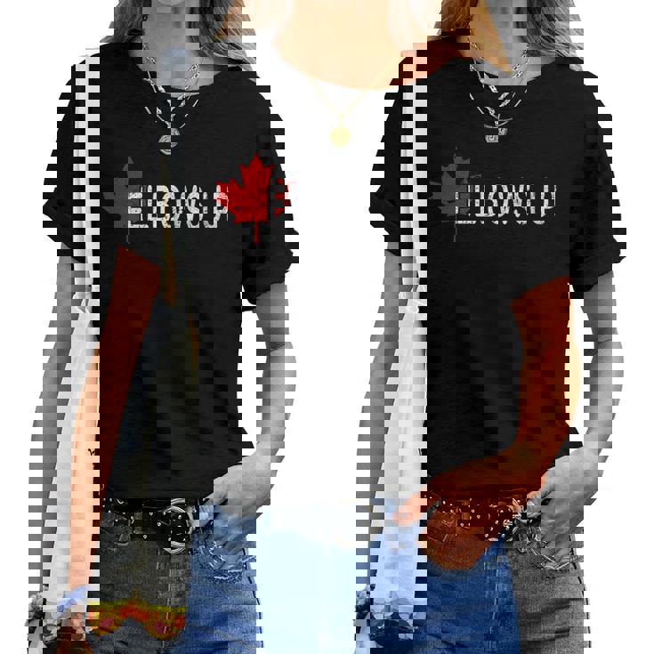 Elbows Up Canada Never 51 カナダ国旗 面白い 男性 女性 ギフト レディースTシャツ