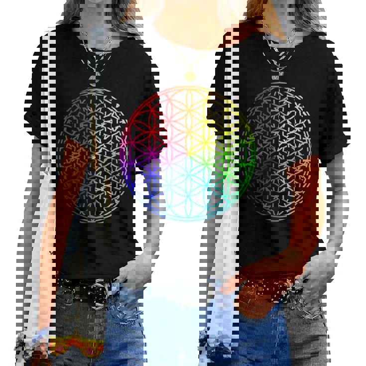 Flower Of Lifeacred Geometry Yogaフラワーオブライフ神聖幾何学瞑想ヨガ レディースTシャツ