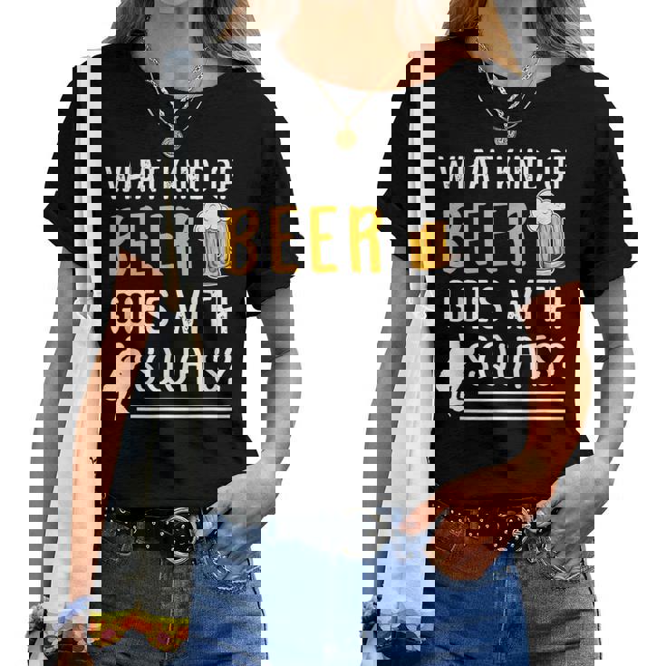 Workout Gym Meme For Beer Loversquats Joke レディースTシャツ