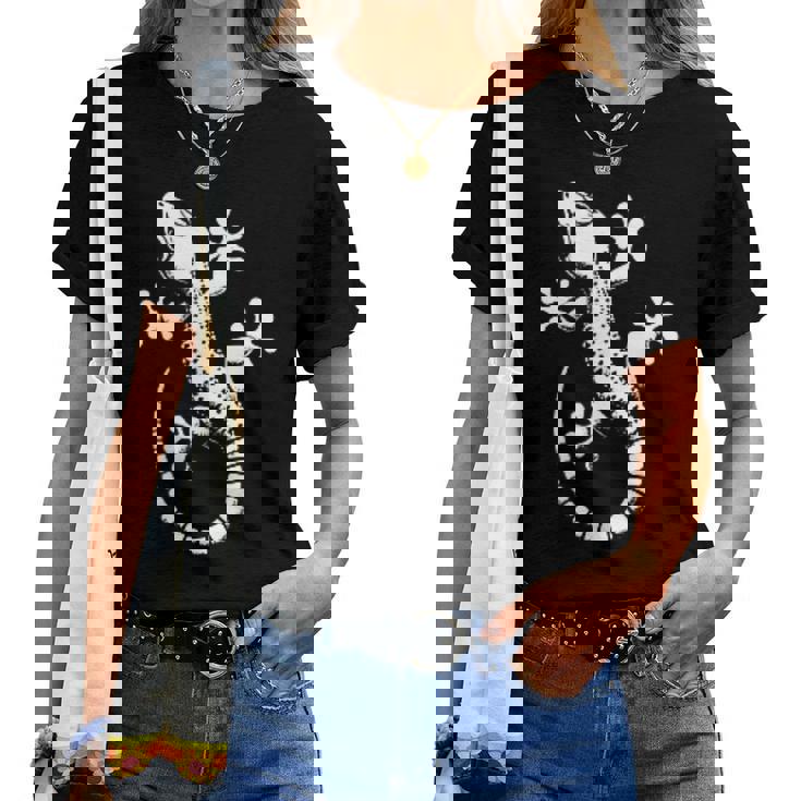 Gecko Dad Mom Lover モノクロ ヤモリ レディースTシャツ