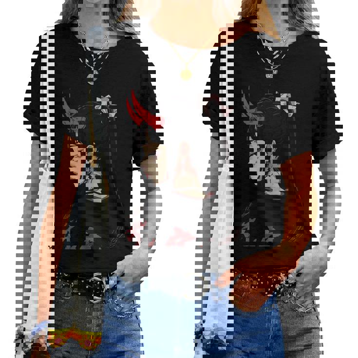 Girl With Red Horns 日本アートスタイル 面白いグラフィックtシャツ レディースTシャツ