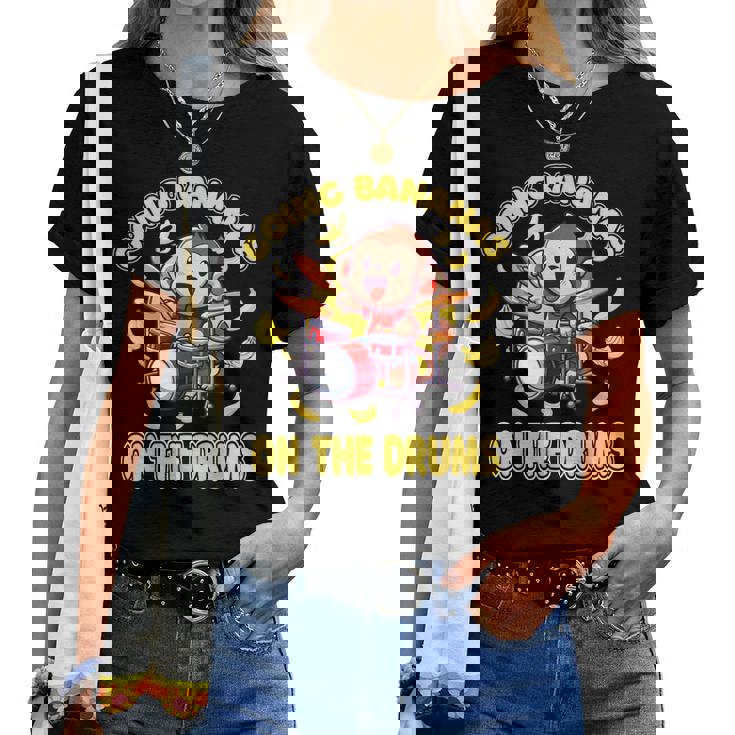 Going Bananas On The Drums 面白いドラム演奏 猿 レディースTシャツ