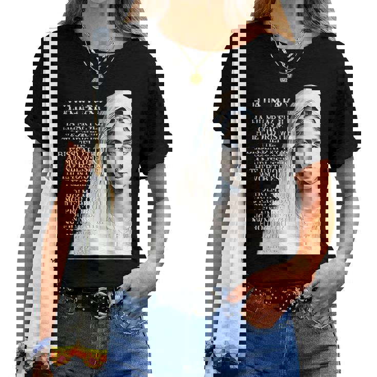 Hail Mary Blessed Mother ロザリオの祈り レディースTシャツ