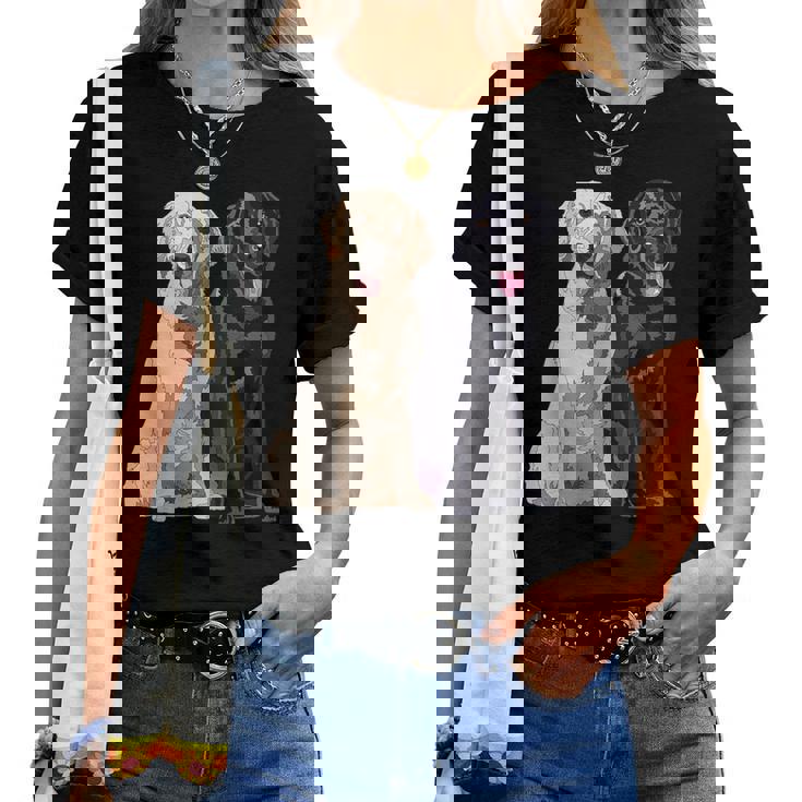 Happy Two Labradors ゴールデンブラック ラボレトリバー Mom Dad レディースTシャツ