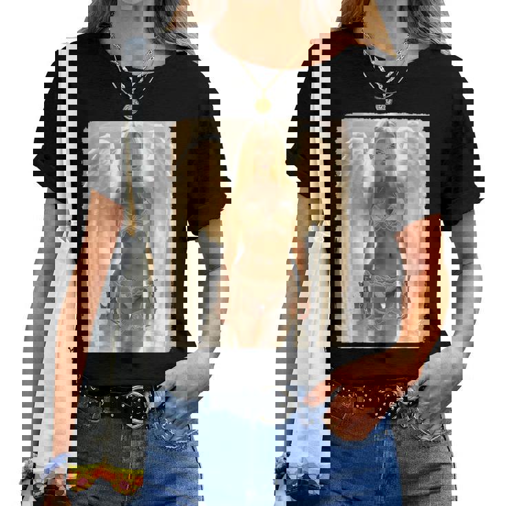 Hot Girl On 男性用 セクシー ブロンド エンジェル ガール ピンナップ レディースTシャツ