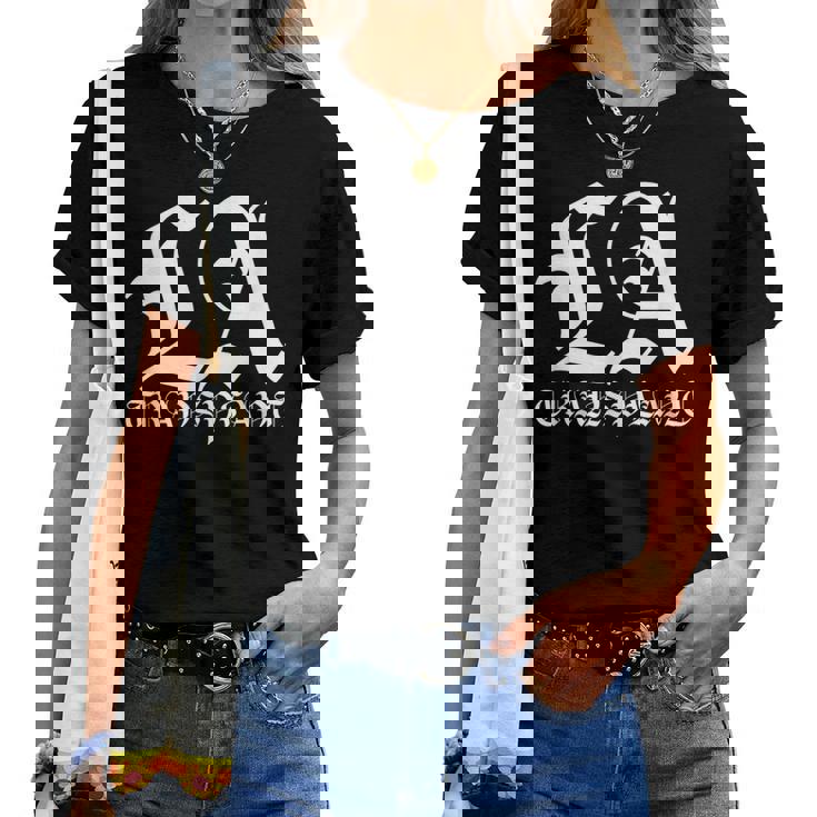 La Transplant ホワイト オールド イングリッシュグラフィック レディースTシャツ