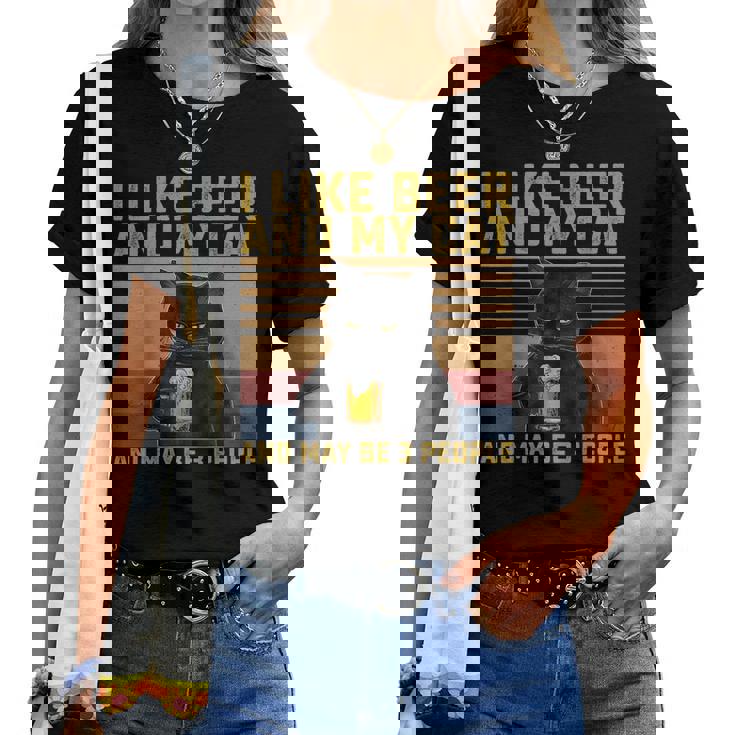 I Like Beer My Cat And Maybe 3人 猫好き ギフト レディースTシャツ