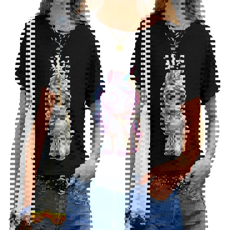 Lila かわいいユニコーンデザイン 女の子用 名前 Lila レディースTシャツ