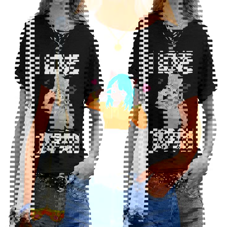 I Love Japan Kawaii Anime Girl Neko Cat Girl Otaku Weeb レディースTシャツ