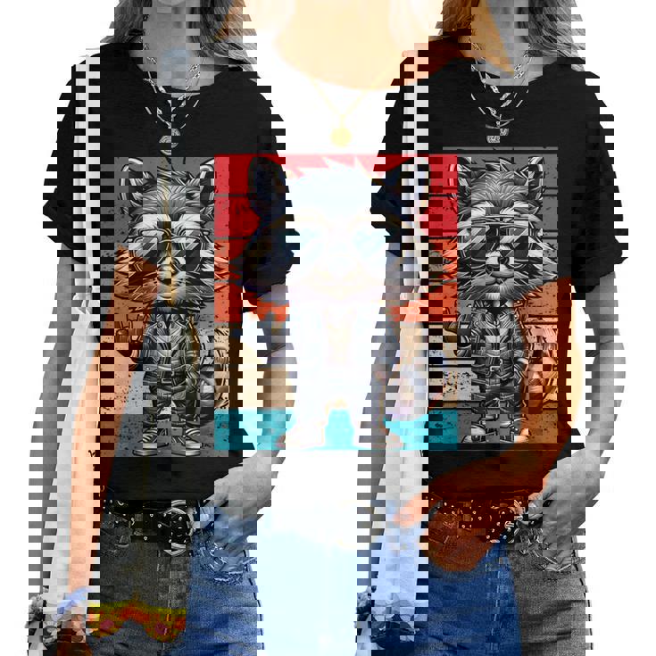 Mapache Retro Rock Música Hombres Niños Es Divertido Mapacheintage Camiseta de mujer