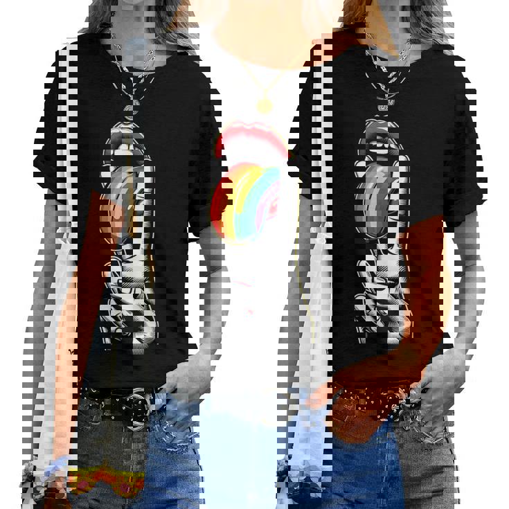 Masc Lesbian Stuff Tongue Rainbow Gay Pride Ally Lgbtq Adult Women T-shirt