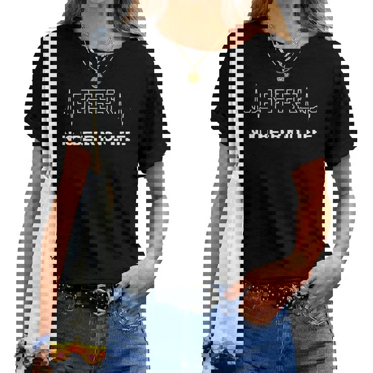 No Beer No Life ビールなき人生なし！心拍で表現されたビール愛好家へのギフト レディースTシャツ