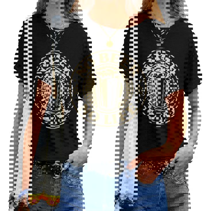 No Beer No Life ヴィンテージ飲酒 ビール愛好家向け 左胸 レディースTシャツ