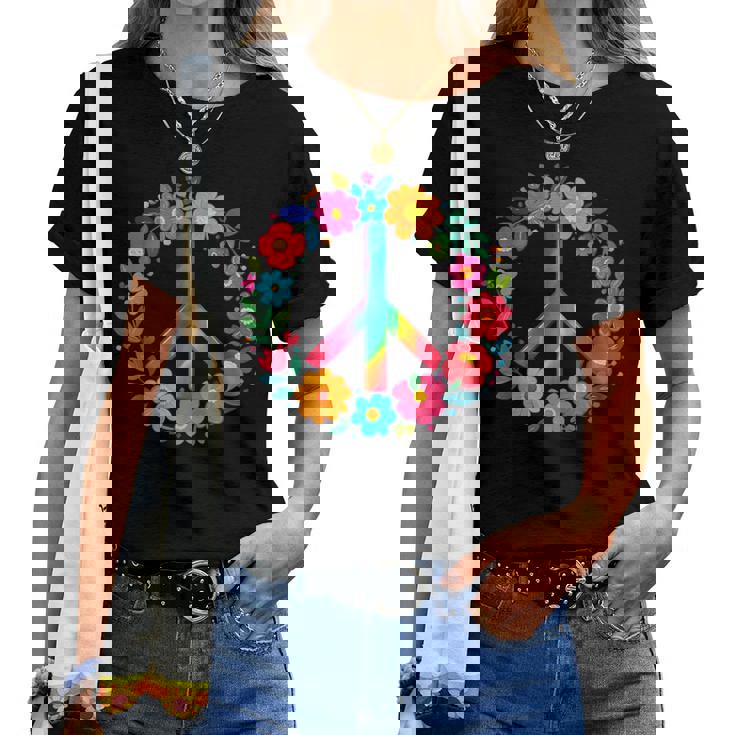 Peace Love Flower Power レトロ ヒッピー コスチューム タイダイ 60年代 70年代 レディースTシャツ