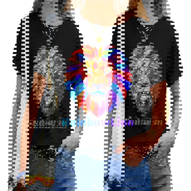 Rainbow Lion レインボー ライオン かっこいい おしゃれ レディースTシャツ