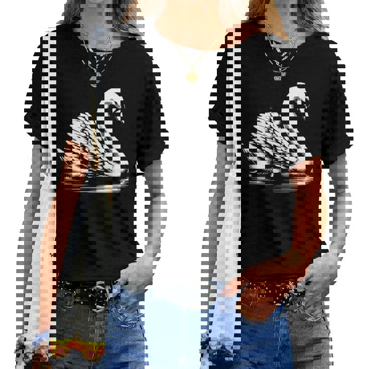 Swan Dad Mom Lover モノクロ 白鳥 レディースTシャツ