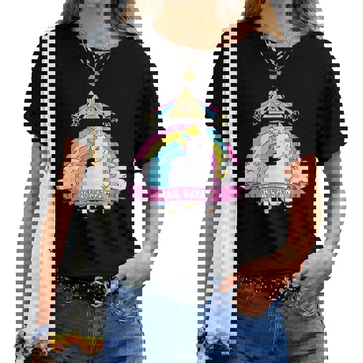 Unicorn Hailatan Devil Death Metal Rainbow Ocult レディースTシャツ