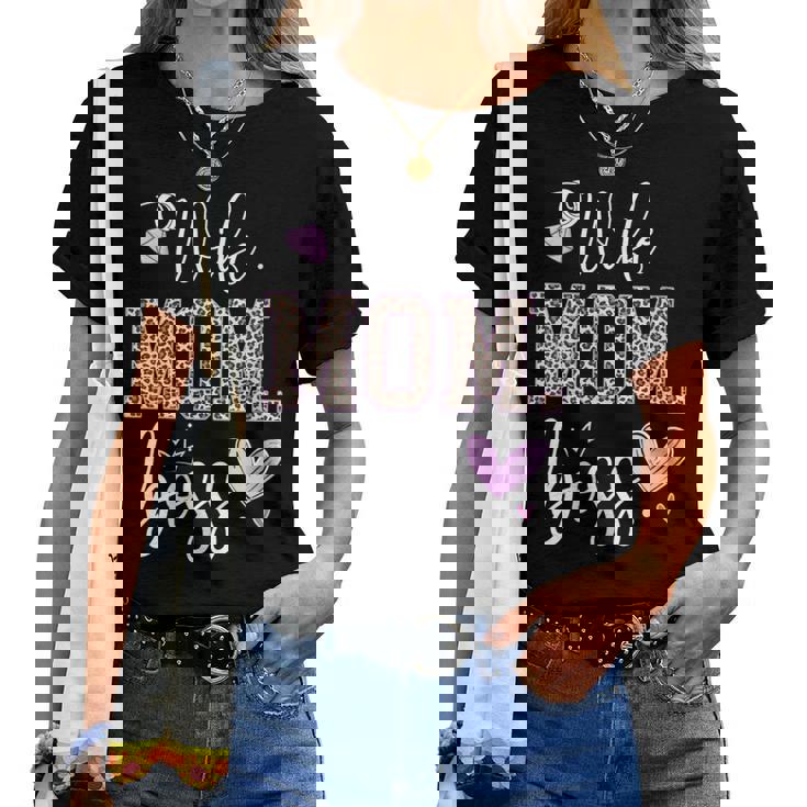 Wife Mom Boss For Mother's Day Leopard Mama Mommy Women T-shirt