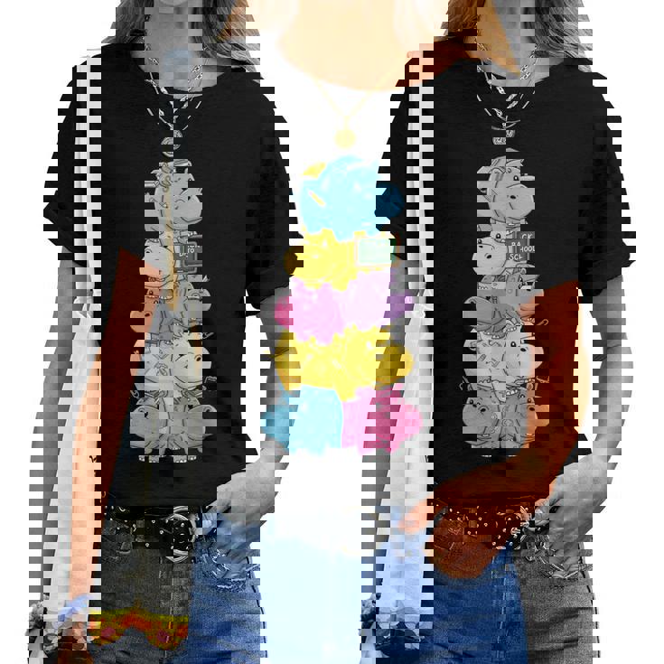 おもしろカバ カラフル レインボー 新学期 キッズ 男の子 女の子 レディースTシャツ