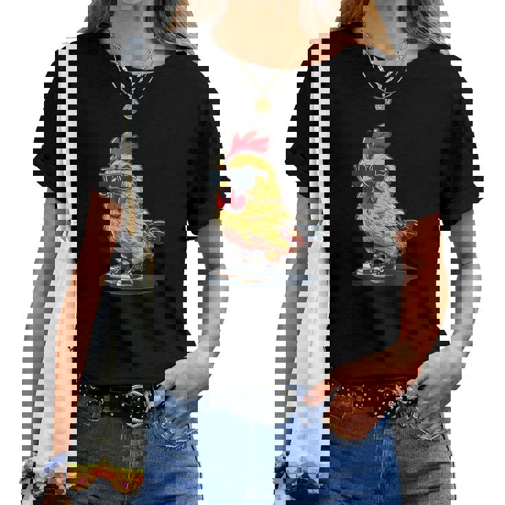 おもしろチキンウェア サングラスと靴 男の子と女の子向け レディースTシャツ