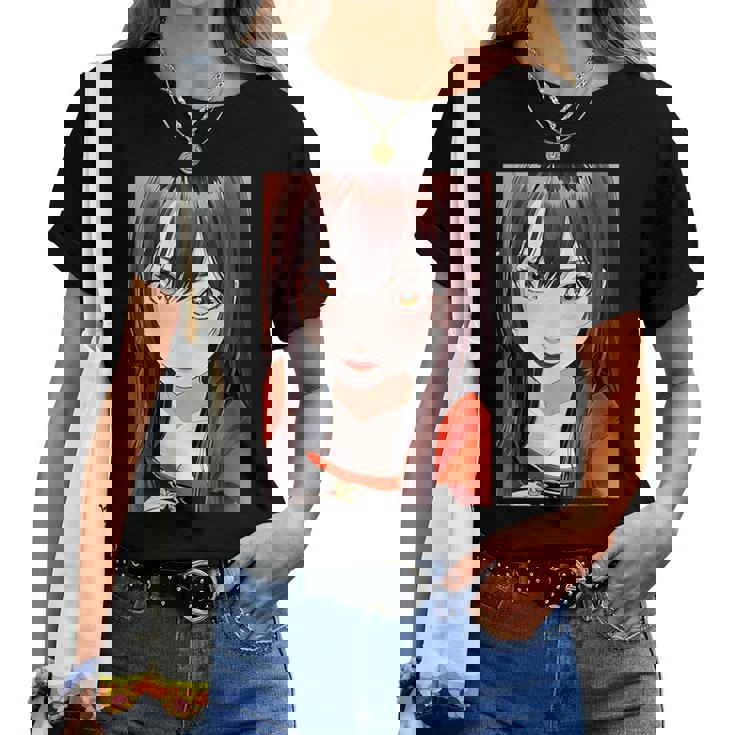 かわいい 可愛い 女の子 若い 美人 イラスト 日本 きれい 赤い服 レディースTシャツ