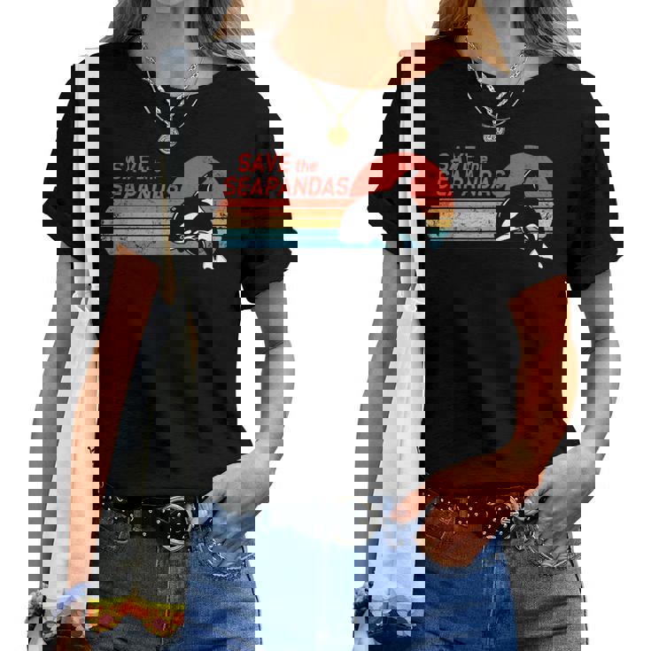 かわいいシャチave Theeapandas レディースTシャツ