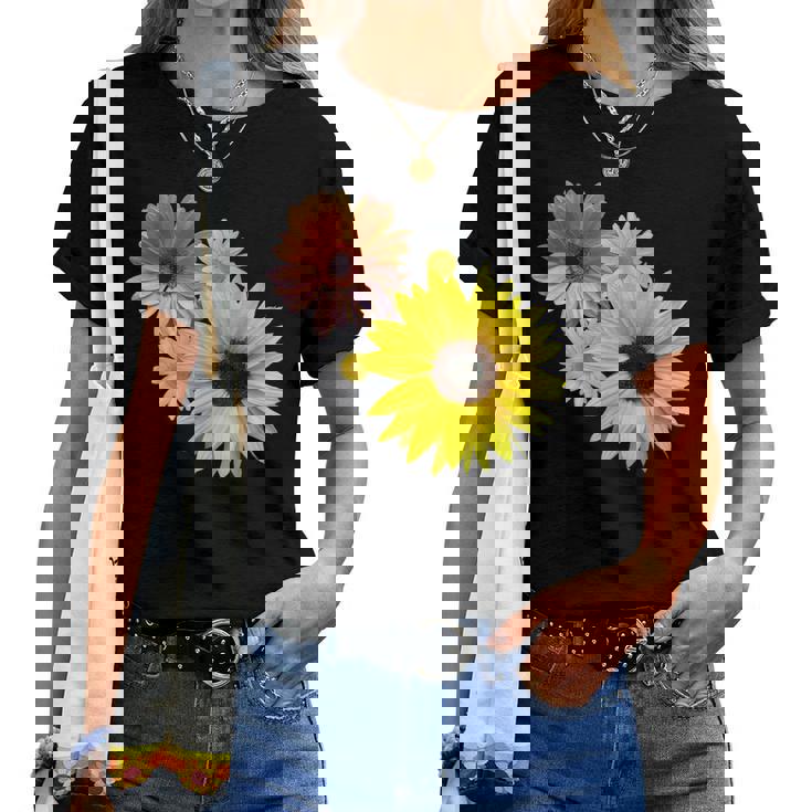 ひまわり ガーベラ 花 デイジー ガーベラ 花 デイジー 花柄 レディースTシャツ