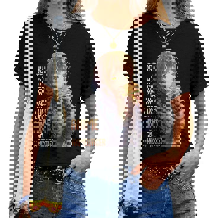 アニメとハンバーガーが大好きな女の子 レディースTシャツ