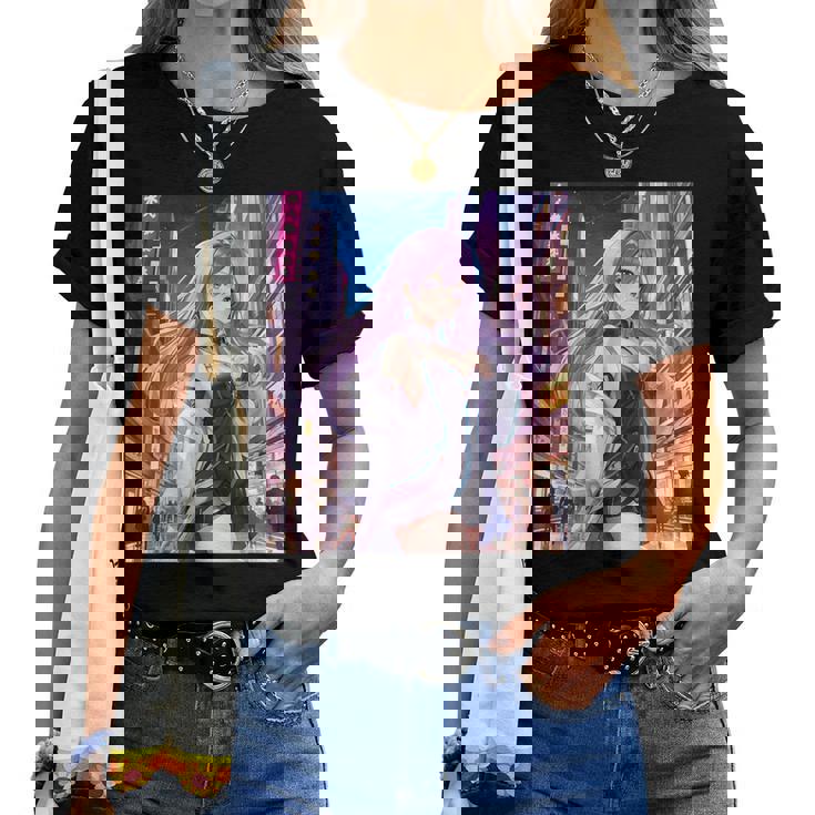 アニメの女の子、漫画、美学、かわいい、日本語、Waifu プリント レディースTシャツ