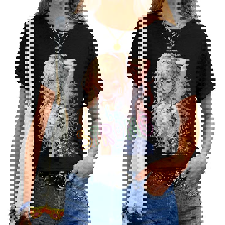 アニメ風イラスト ギャル 最強 可愛い女の子 レディースTシャツ