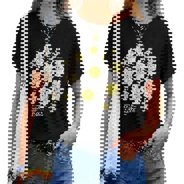 イエロー スマイル 顔 花mile Always キッズ 幼児 女の子 レディースTシャツ