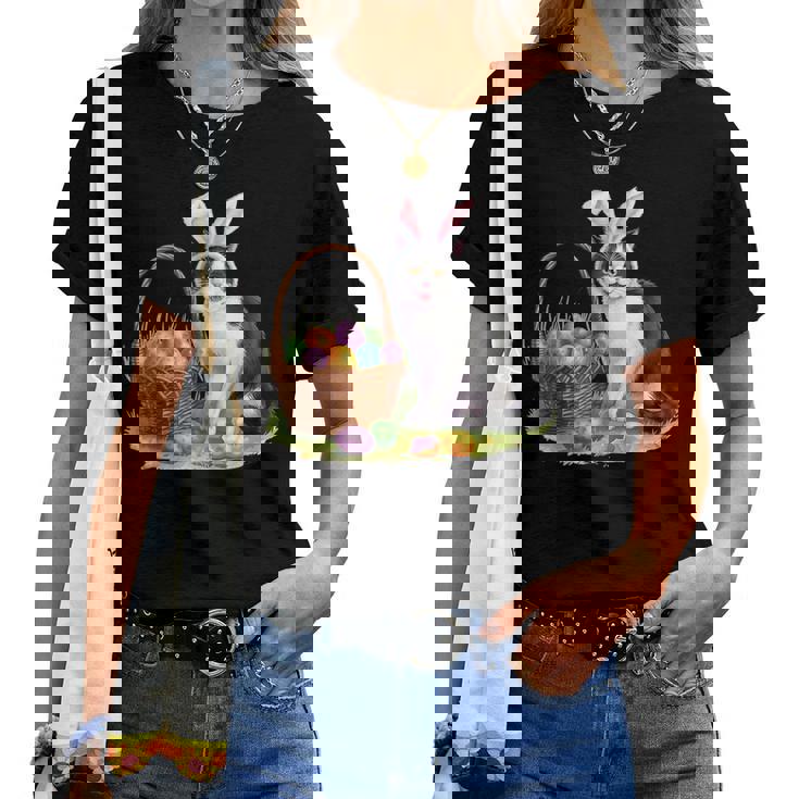 イースターデー 猫 バニー 耳 卵 イースター ウサギ 男性 女性 キッズ レディースTシャツ