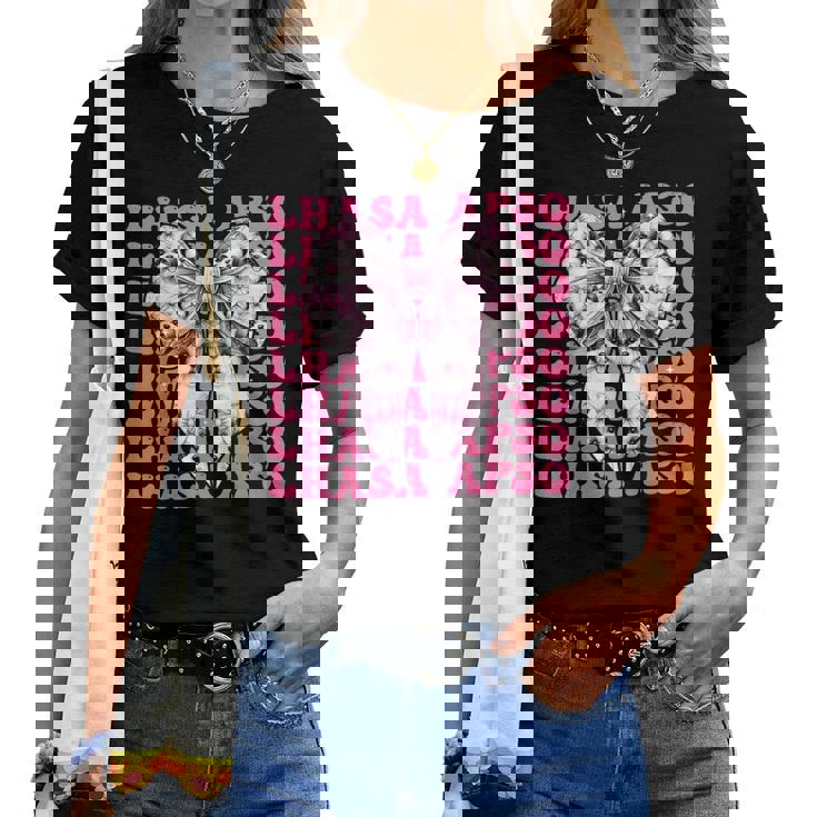 コケットボウ ラサ・アプソ 犬 女の子 ママ 母の日 ピンク レディースTシャツ