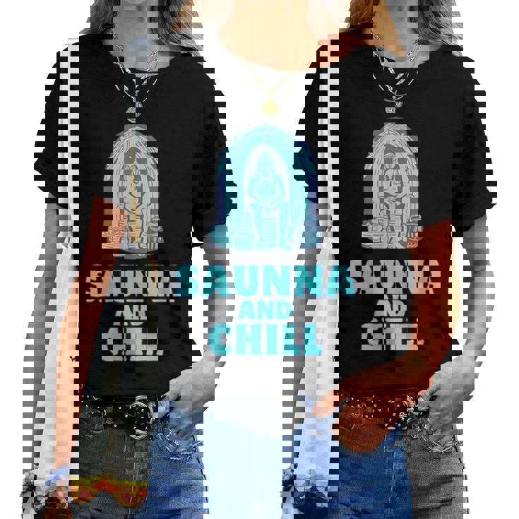 サウナ好き サウナアンドチル おもしろ 男性 女性 ユニセックス シンプル おしゃれ レディースTシャツ