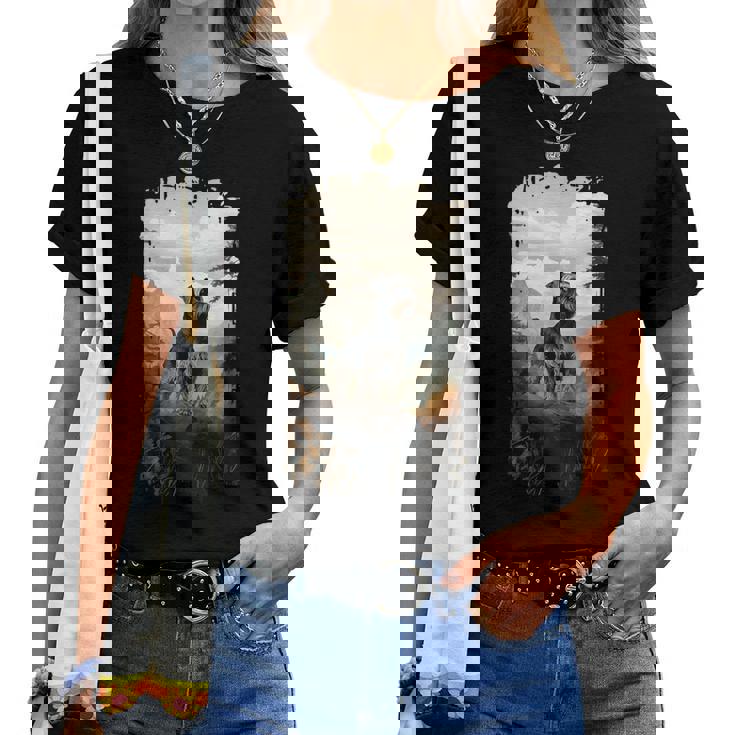 スタンダード シュナウザー マウンテン 肉球デザイン 犬 お母さん お父さん レディースTシャツ