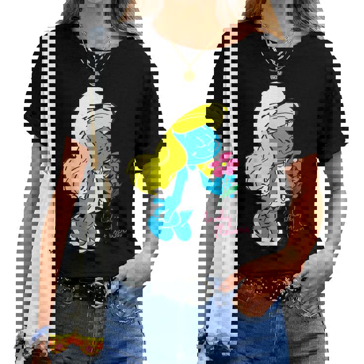 スマーフ スマーフェット キャラクター 花 咲く スマーフィー ファン レディースTシャツ