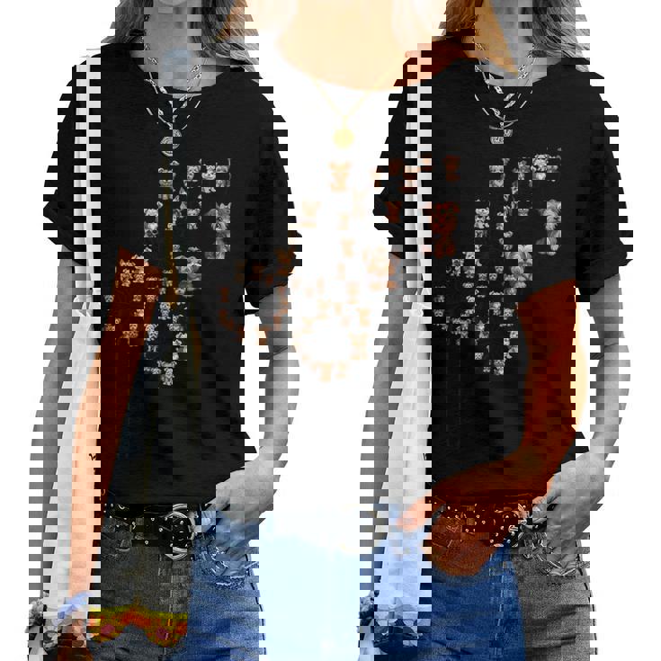 タンポポ ヨークシャー テリアの花、花のヨーキー ツリー レディースTシャツ