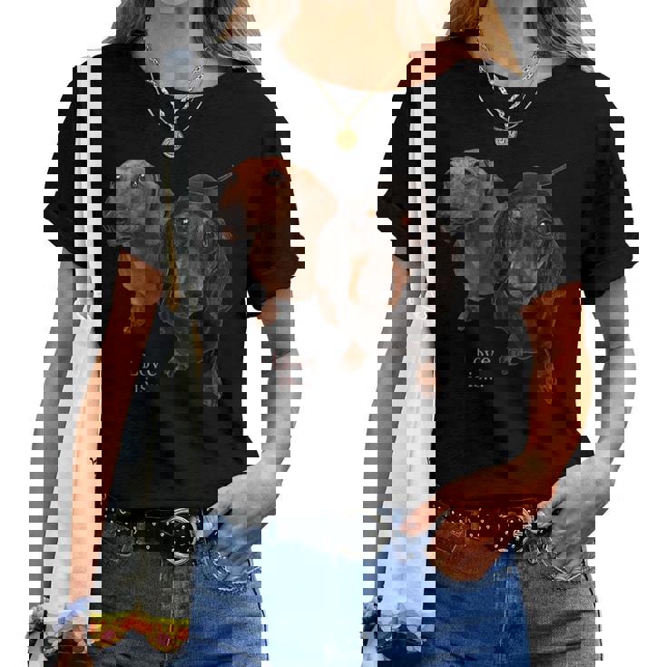 ダックスフントシャツ Weiner Dog Mom Dad Love Doxie Puppy キュート レディースTシャツ