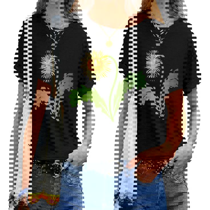 ダンディライオン タンポポ 黄色い花 ライオンの頭 レディースTシャツ