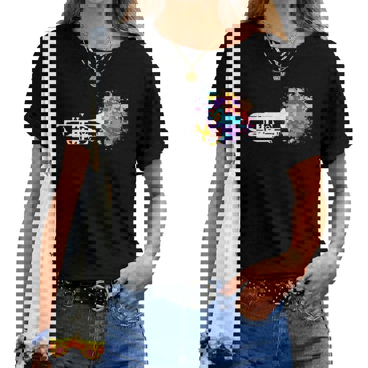 トランペット 女性 男性 音楽 教師 カラフル コルネット コルネティスト レディースTシャツ