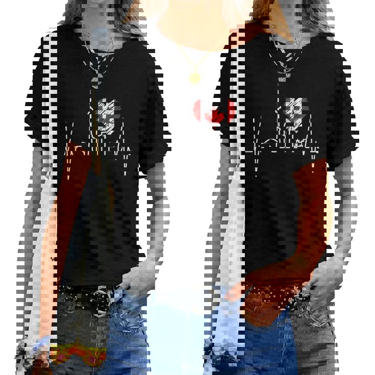 トロント スカイライン ハートビート カナダ国旗 男性用 女性用 カナダ レディースTシャツ