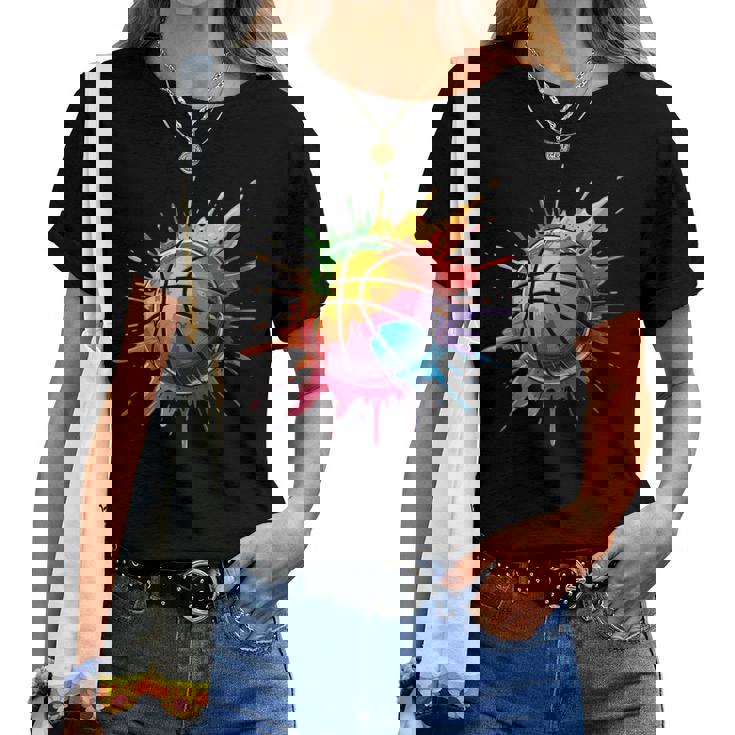 バスケットボール スポーツ ペイント スプラッシュアート カラフル 男の子 女の子 キッズ レディースTシャツ