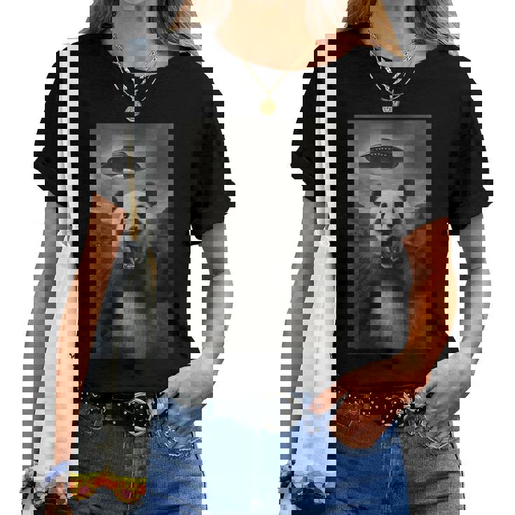 パンダ セルフィー エイリアン Ufo 面白い 男の子 男性 女性 キッズ レディースTシャツ