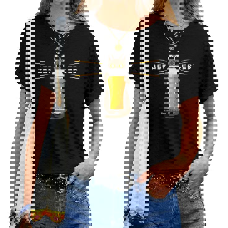 ビールをすすめるねこ 猫 ビール Cat Beer レディースTシャツ