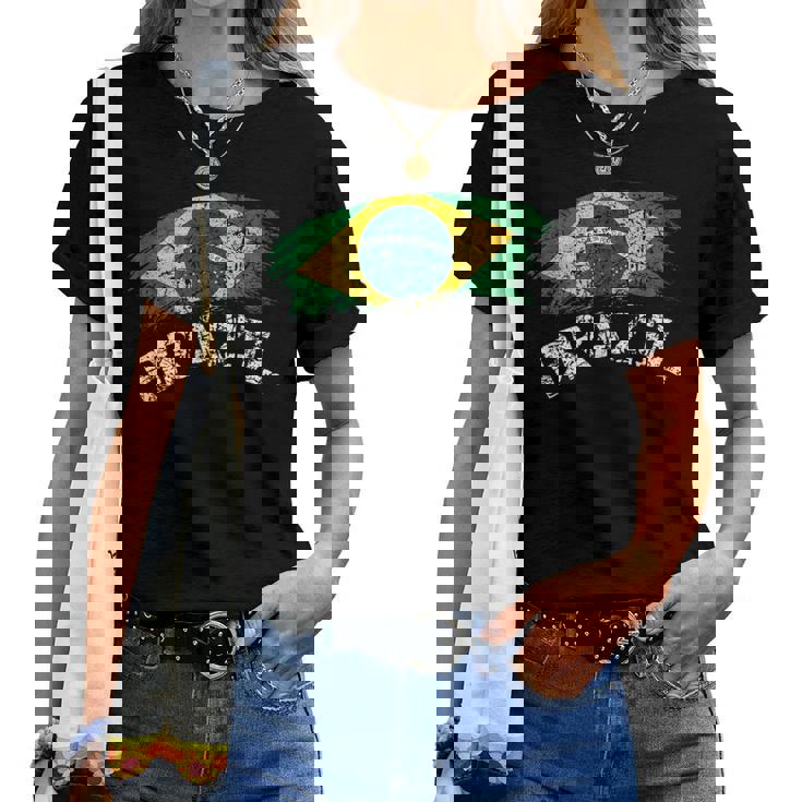 ブラジルの国旗 アンティーク調 ラテン 男性 女性 キッズ ブラジル レディースTシャツ